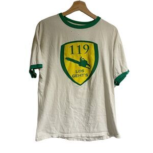 119 los geht’s t shirt Men White Green Trim Soccer Large